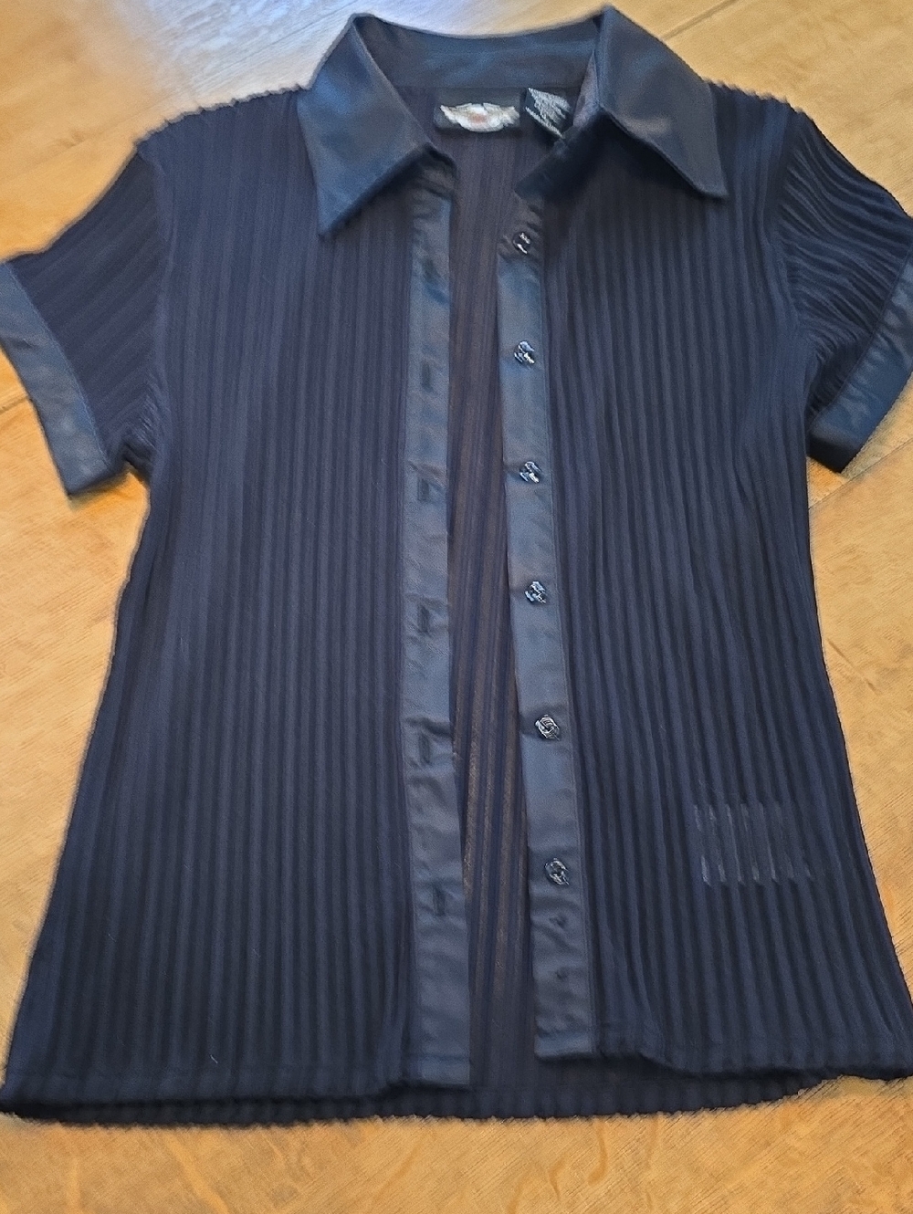 Harley-Davidson Navy Pleated Short-Sleeve Button-Down Shirt